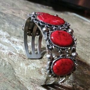 Vintage Red Stone and Silver Bracelet